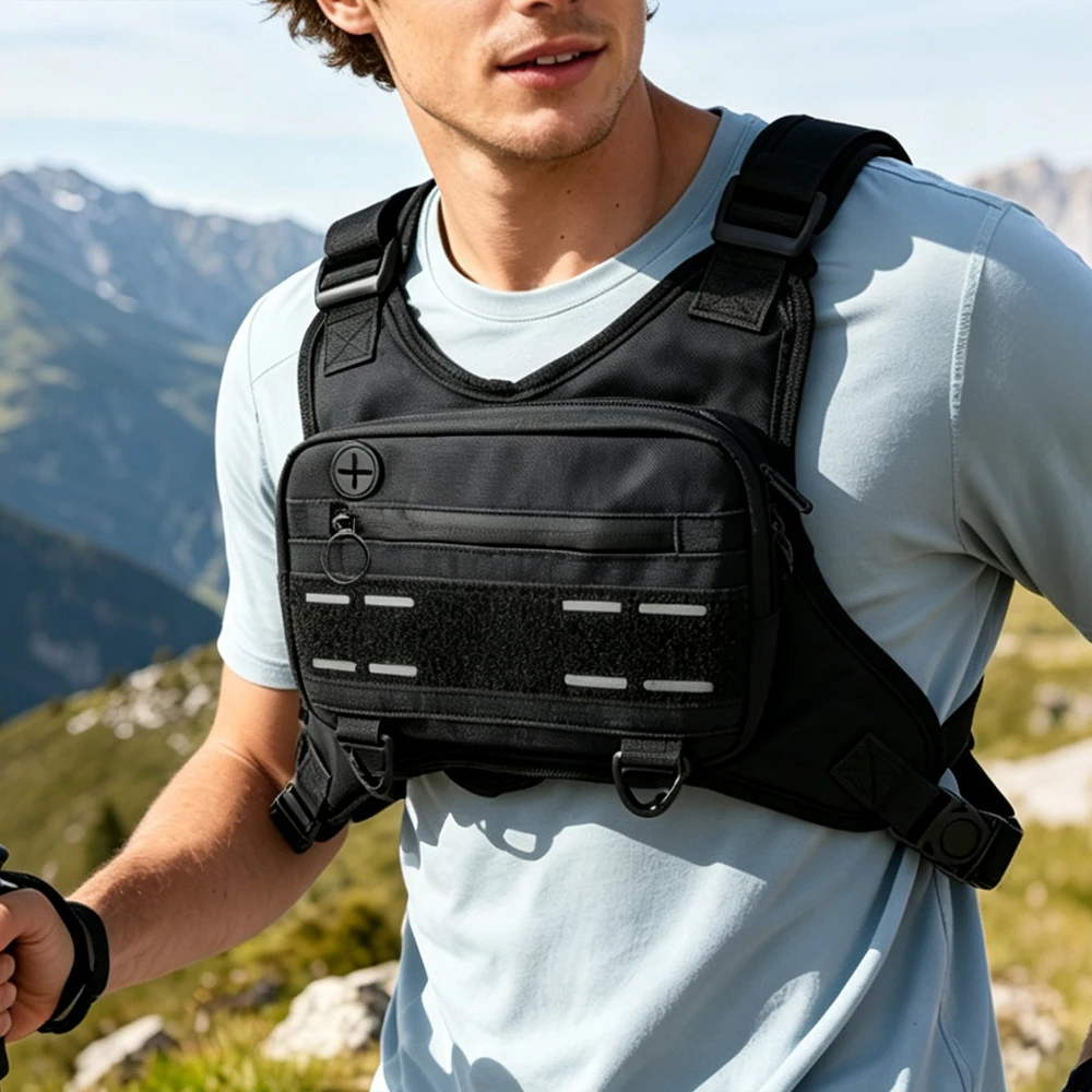 Leichte, wasserabweisende Sport-Brusttasche mit integriertem Handyfach zum Laufen, Radfahren und für den täglichen Gebrauch, für Damen und Herren. – Detail 8