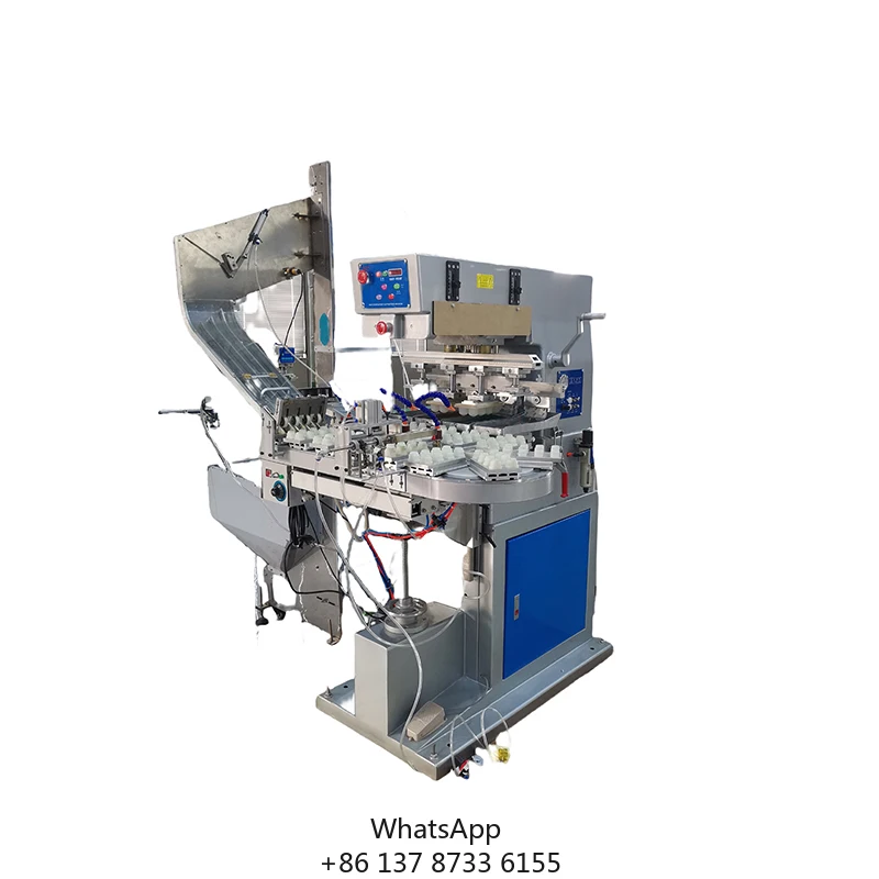 Equipo de tapa de botella completamente automático, impresora de almohadilla de línea multicolor, impresora Tampo de 4 colores, máquina de impresión automática de tapa de botella