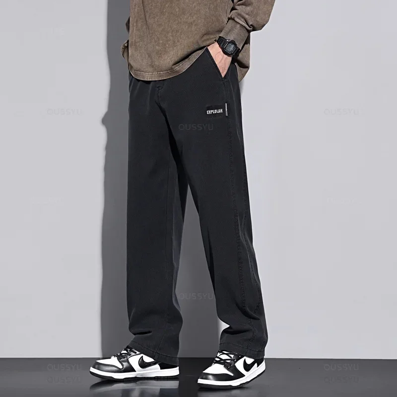 New Upgraded Autumn Winter Soft Cosy Lyocell Fabric Men's Pants Baggy Straight Elastic Waist Thick Wide Trousers Male Oversized