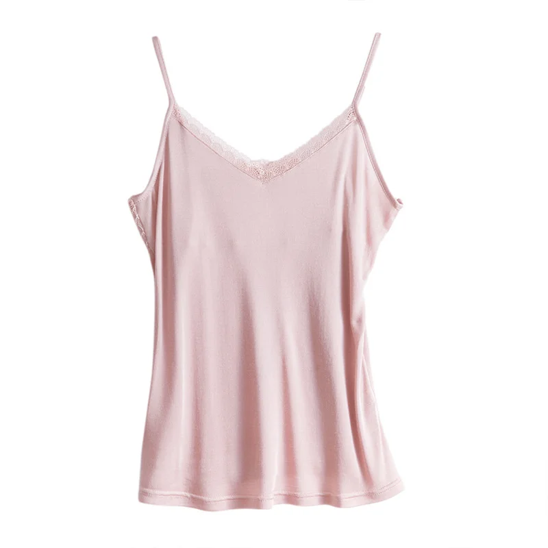 New Summer 100%  Natural Mulberry Silk High Quality Cool Camisole Female V-Neck Sexy And Comfortable Sleeveless Lace Tank Tops