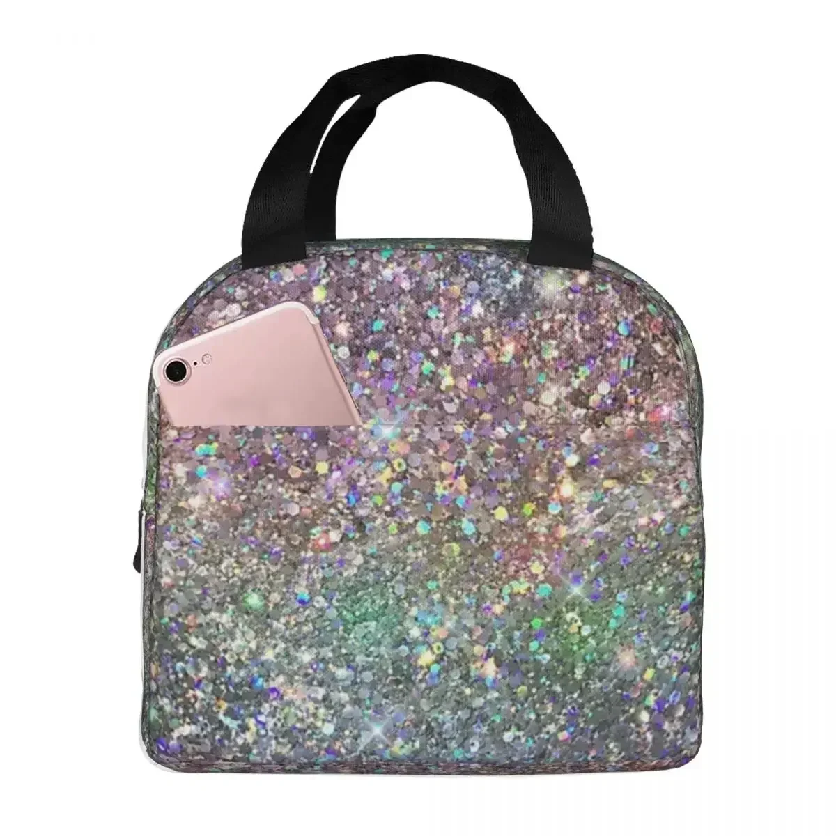 Rainbow Mixed Glitter Digital Art NOT REAL GLITTER Insulated Lunch Bags Portable Picnic Bags Lunch Tote for Woman Work Children