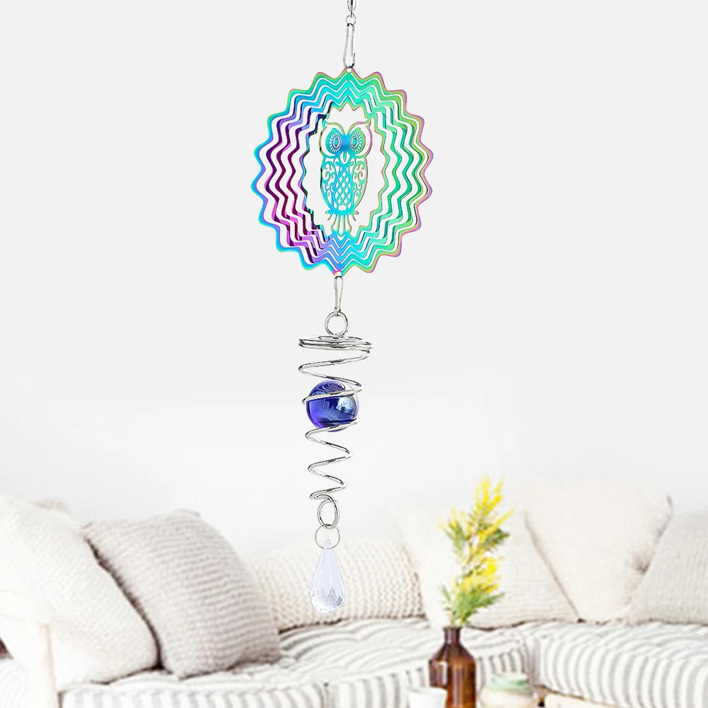 Kinetic Gradient Color Wind Spinner Sculpture 3D Wind Chimes Sun Catcher Gazing Ball Spiral Tail Stabilizer Fairy Garden Hanging