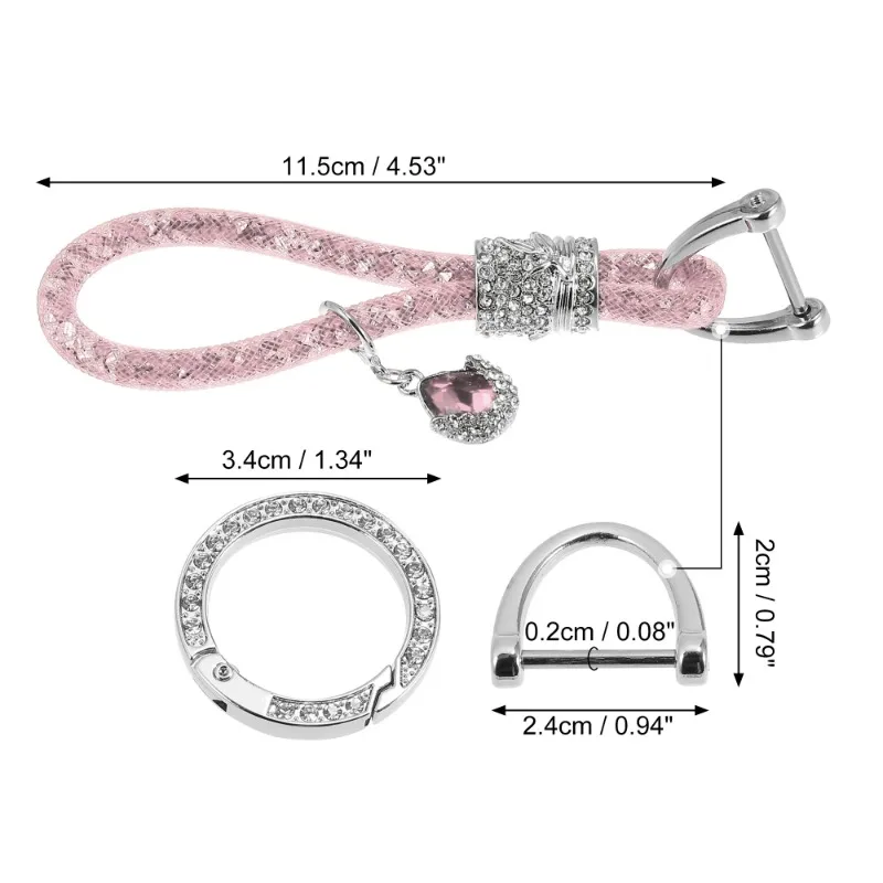 Universal Car Keychain Car Faux Crystal Keychain Ring Key Fob Accessories with Bling Rhinestones Replacement Pink Accessories