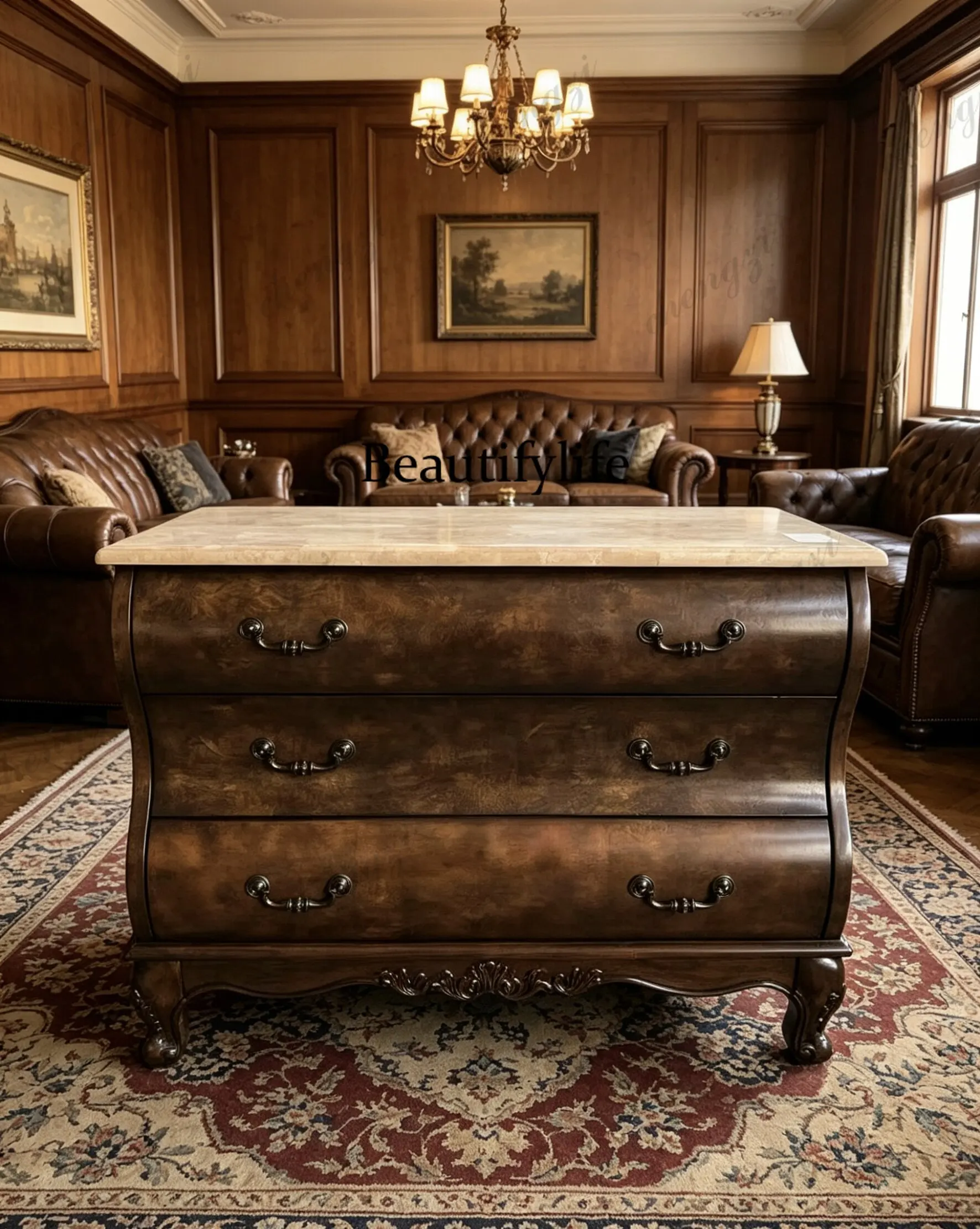 American country style old classic furniture three pumping cabinets three bucket cabinets marble surface
