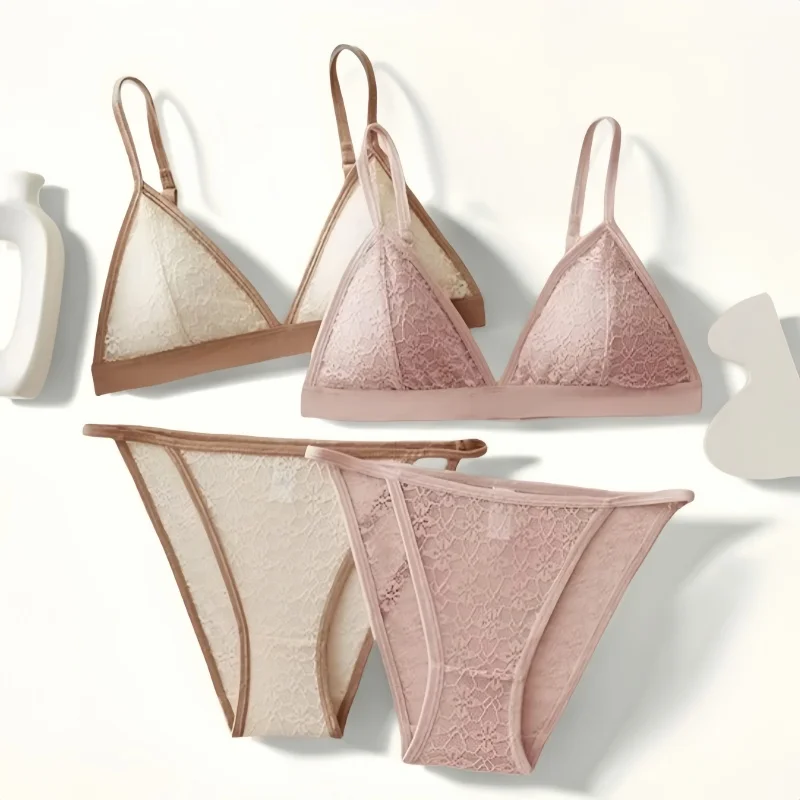 

Женский комплект из французского кружевного белья: бюстгальтер без косточек с эффектом пуш-ап и трусики с низкой посадкой, сексуальное кружевное нижнее белье для женщин