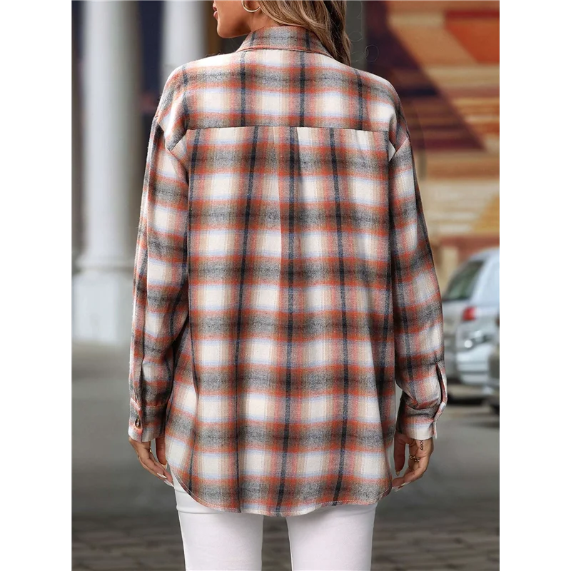 

Women's Button Down Shirt Plaid Shirt Long Sleeve Lapel Business Casual Tops Work Shirt