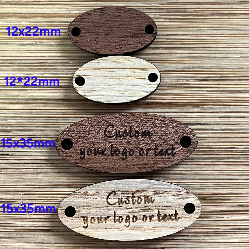 50pcs per lot  Wooden Logo Tags 4mm thickness Oval Wooden Tag  Free Engraving Your Text LOGO