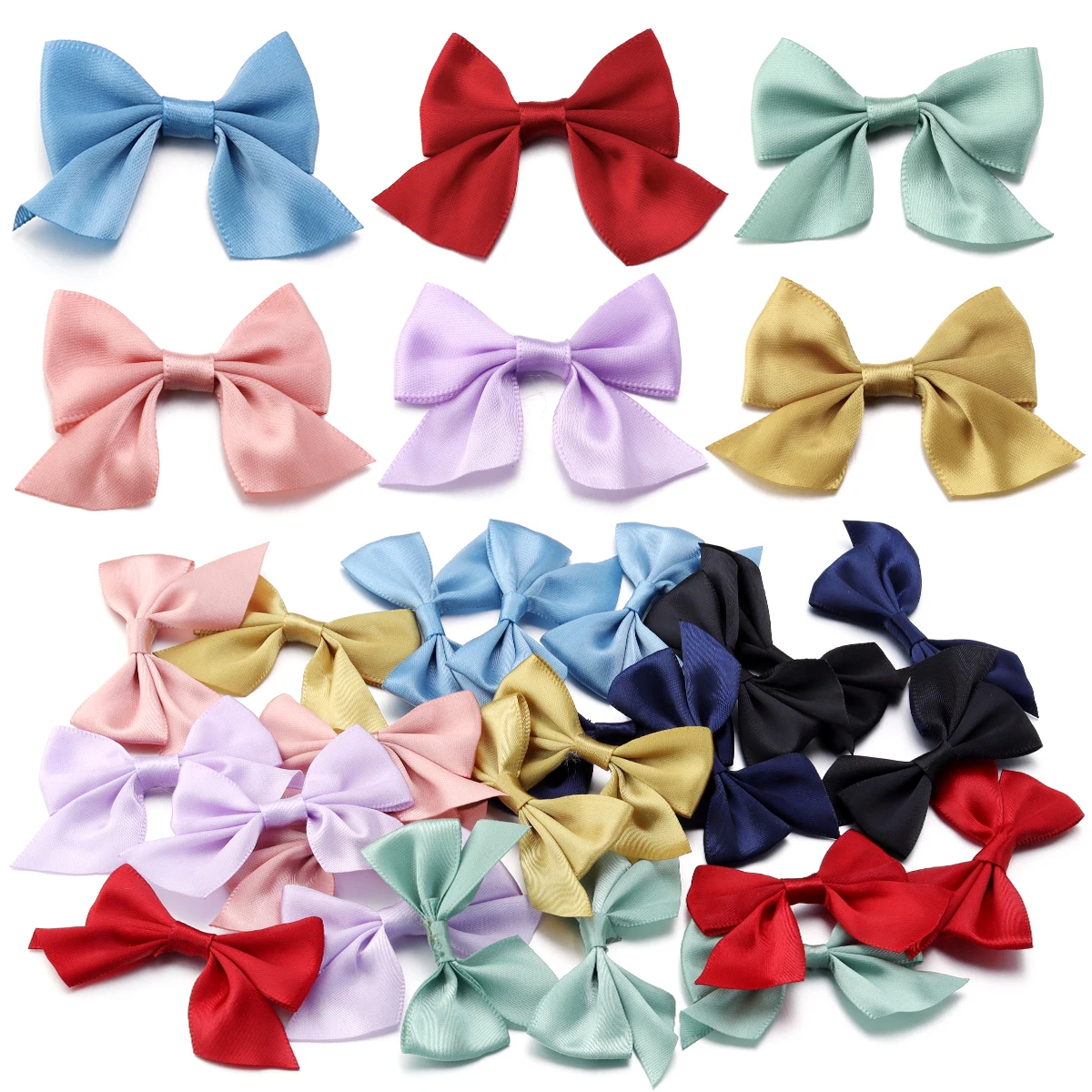20pcs/lot 4x7cm Polyester Satin Ribbon Bows Colorful Handmade Bow Tie For DIY Handcraft Hairclip Party Decoration Accessories