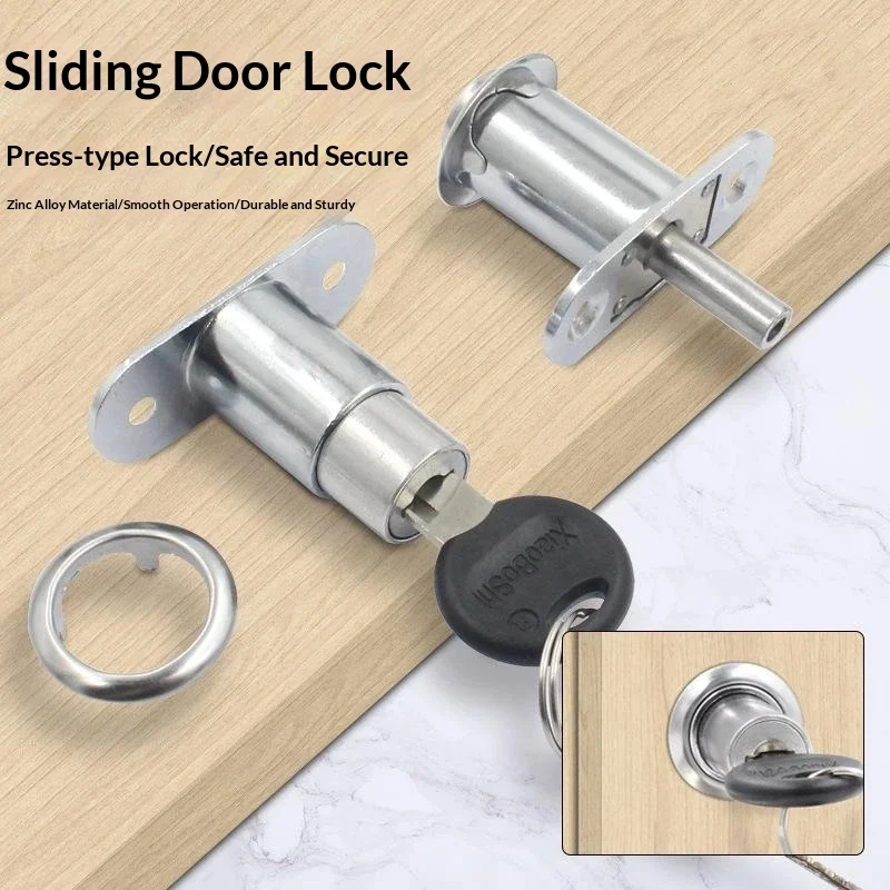 Press Type Sliding Door Lock Zinc Alloy Plunger Lock For Cabinet Drawer And Wardrobe Security