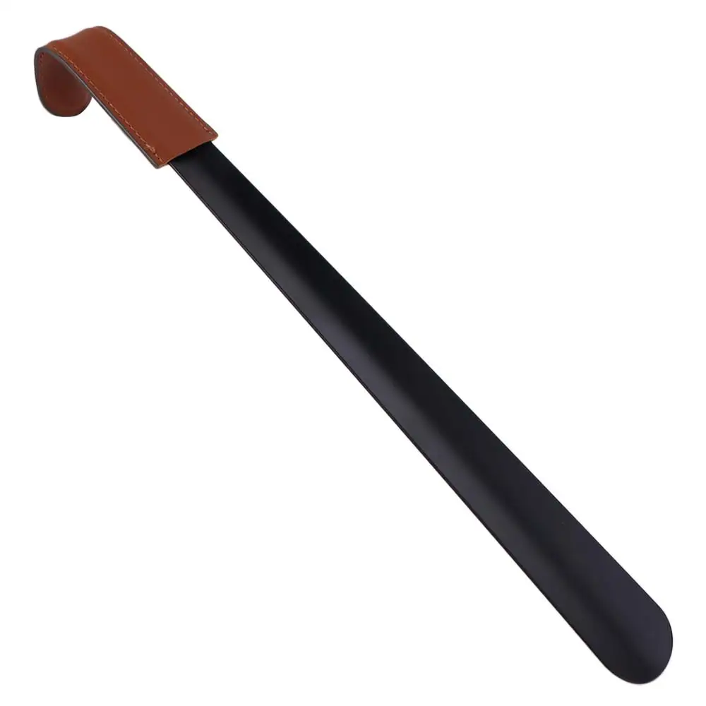 Portable Long Handle Shoe Horn Leather Strap Stainless Steel Leather Shoe Horn Set Spoon Shape 42cm Long Shoe Lifter For Seniors