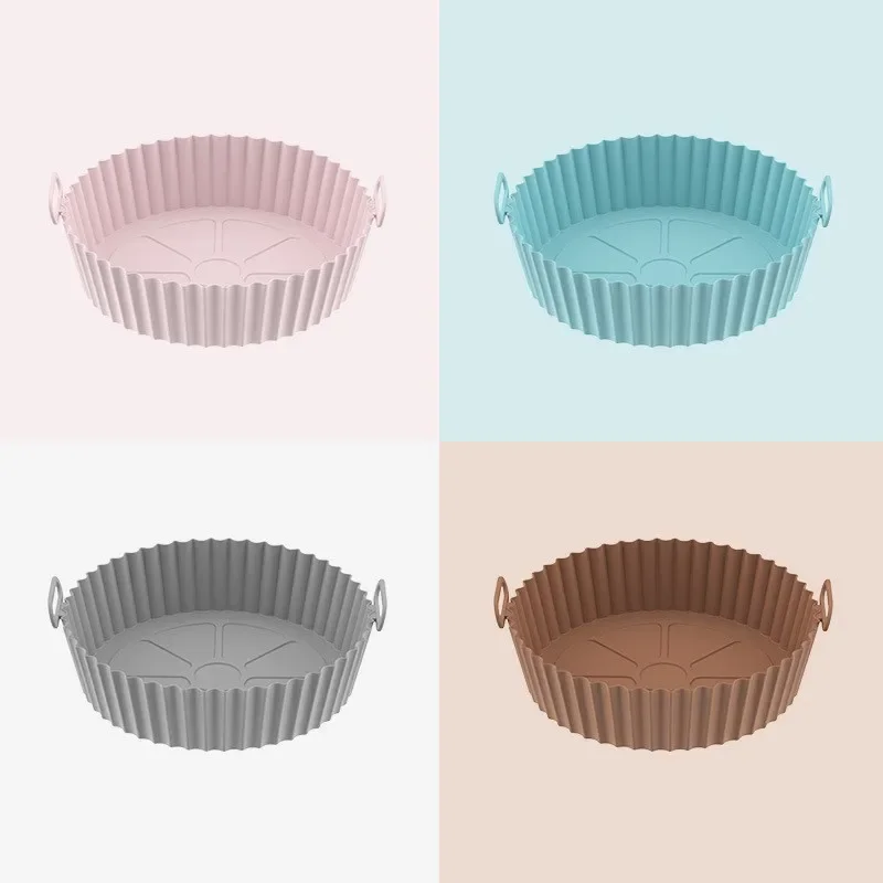 

Air Fryer Silicone Basket Reusable Container Accessories Oven Tray Pizza Fried Chicken Baking Mold Protector Kitchen Tool