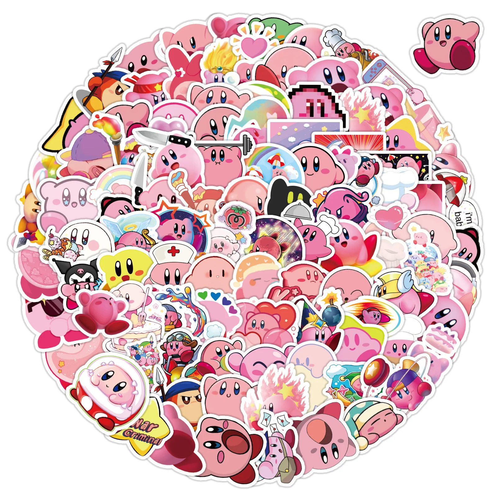 100pcs Kirby Stickers Pack Cute Anime Sticker Waterproof Phone Case Laptop Skin Kawaii Packaging Art Supplies Stationery