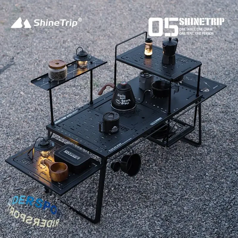 ShineTrip Outdoor 05 Series Black Mist IGT Modular Free Standing Table Portable BBQ Table Folding Aluminium Camping Table Set