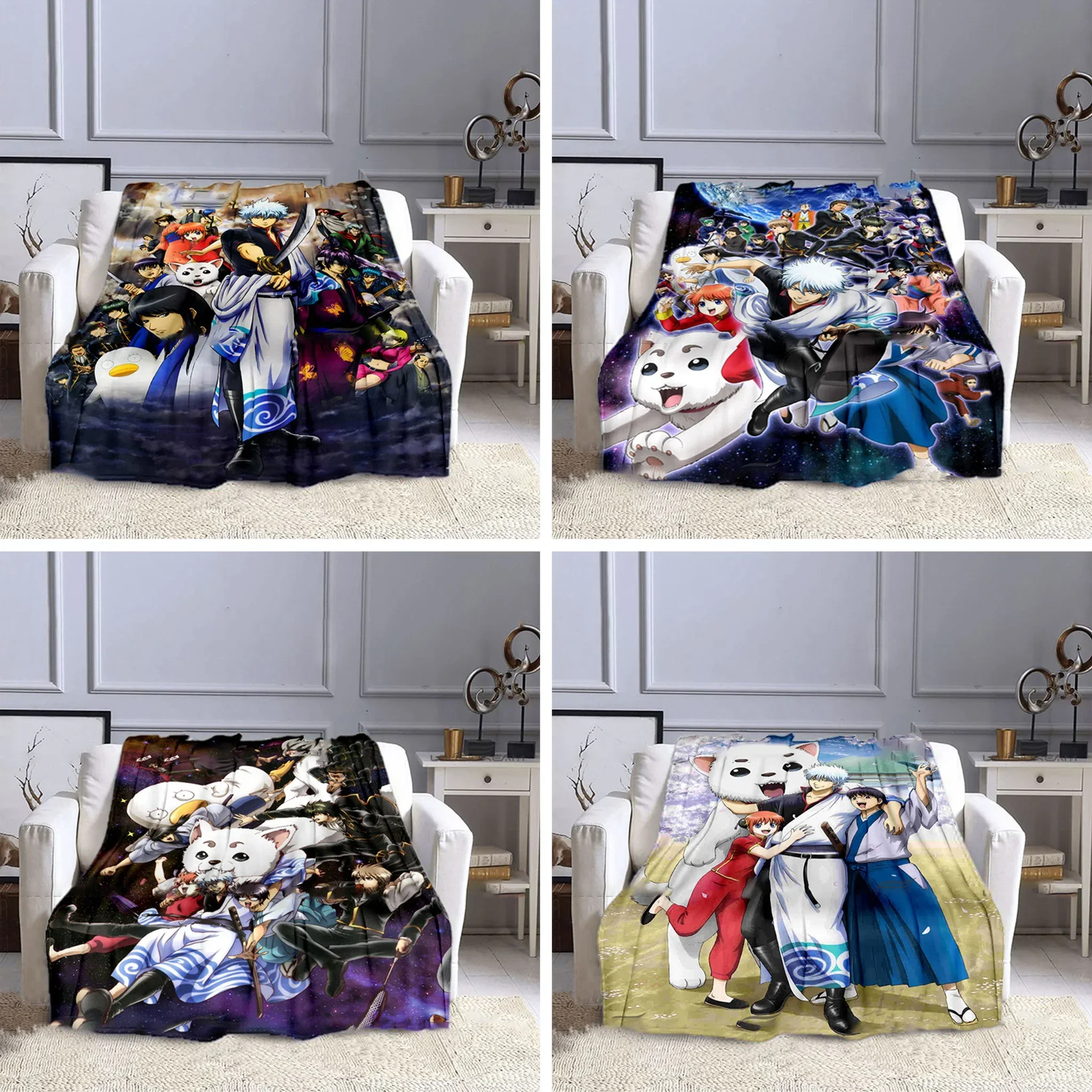 Cartoon Character Pattern Blanket Animation GINTAMA Flannel Thin Blanket Portable Home Travel Office Lunch Break Warm Blanket