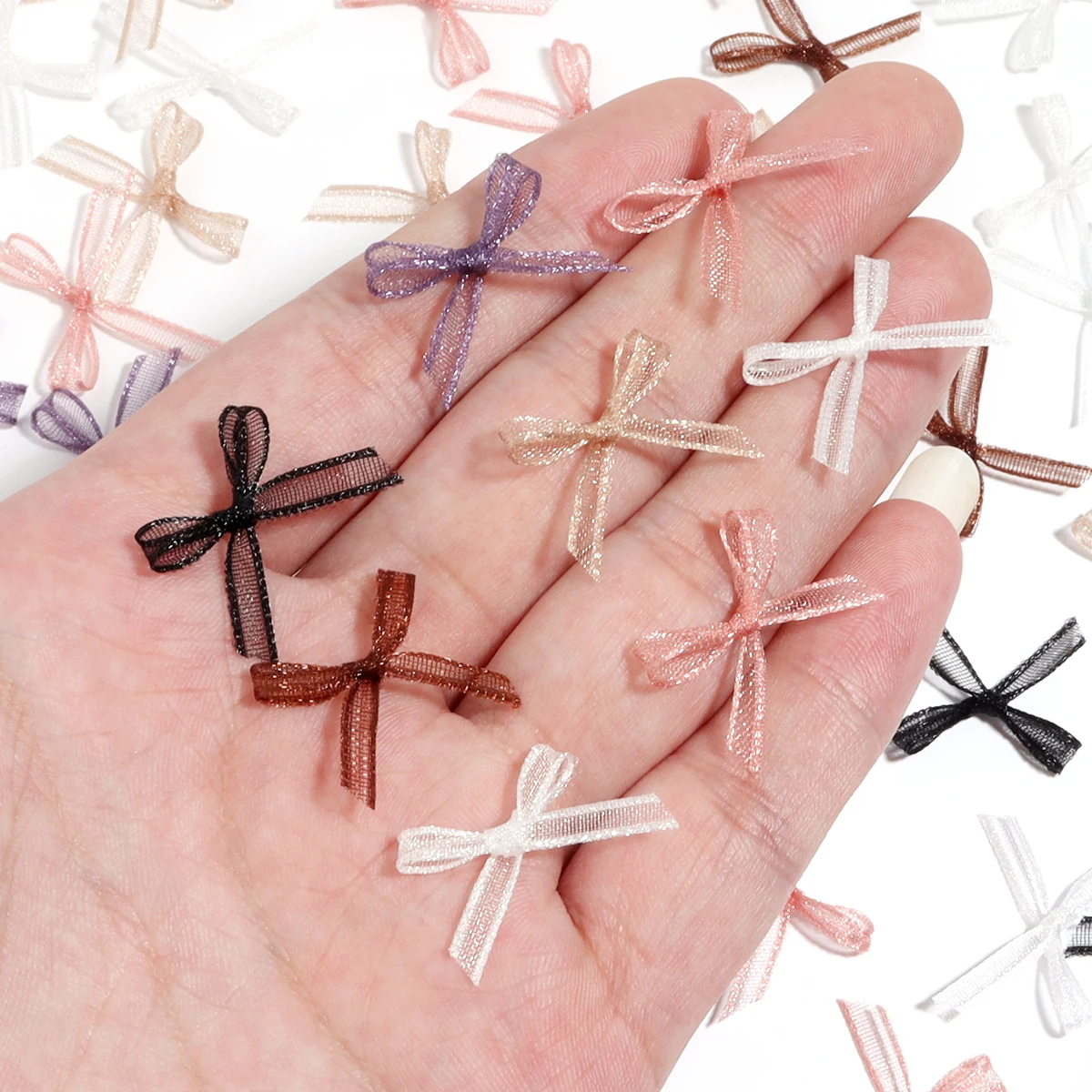 30pcs/lot Mini Nail Art Organza Bowknot For Jewelry Making DIY Princess Style Handwork Manicure Craft Accessories