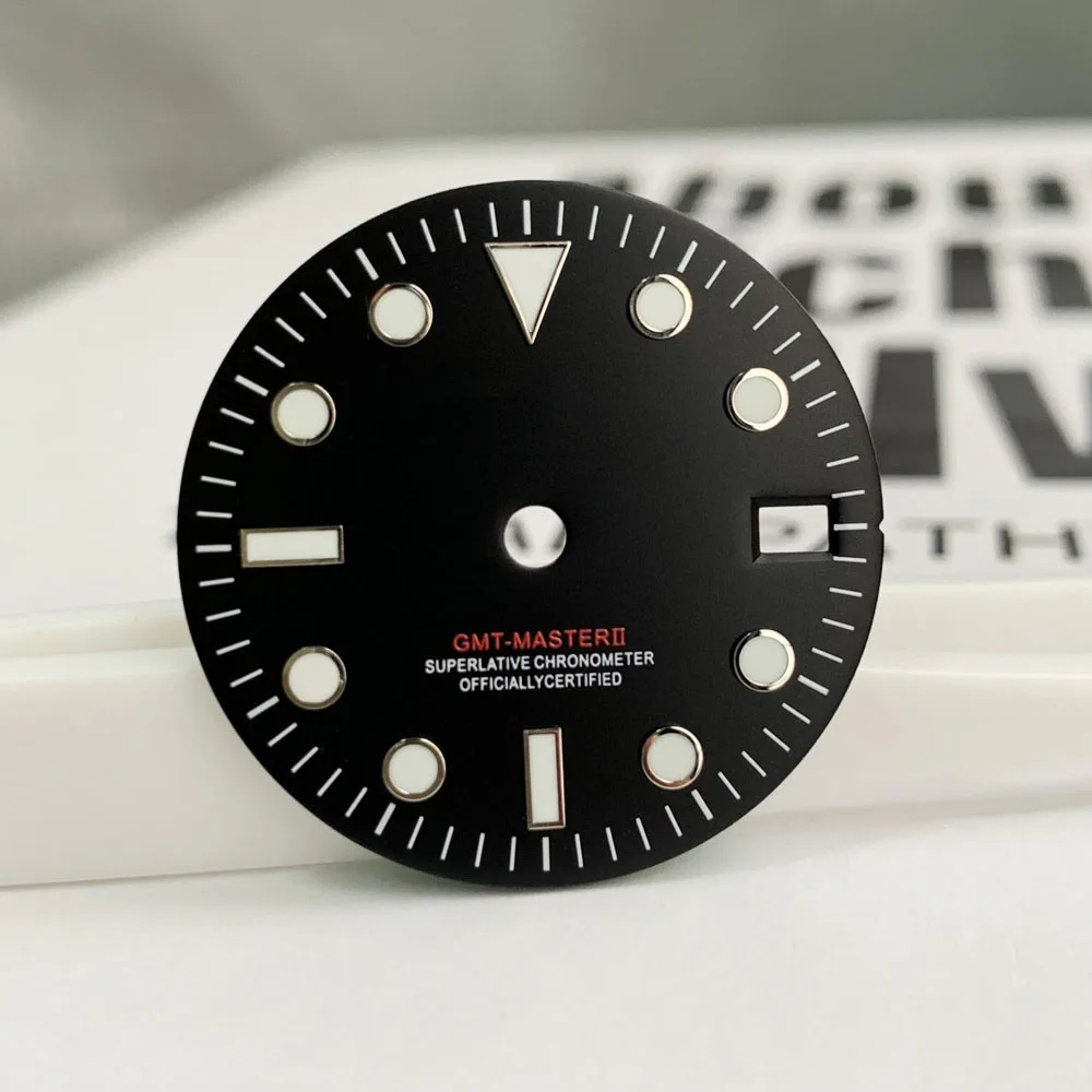 28.5mm dial modified with ice blue glow fitting GMT mechanical movement watch accessory NH34 dial case black