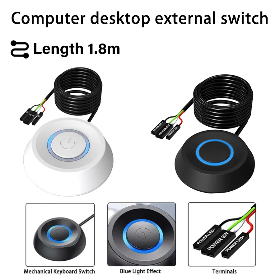 1.8M Portable Computer Power Switch External Startup Power on/off Button Extension Cable Suitable for Home Office Internet Cafe