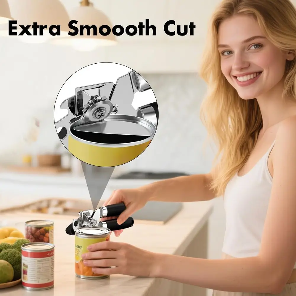 3PCS Can Opener Manual & Bottle Opener & Wine Opener, Smooth Edge Can Openers with Strong Magnet, Heavy Duty Stainless Steel Han
