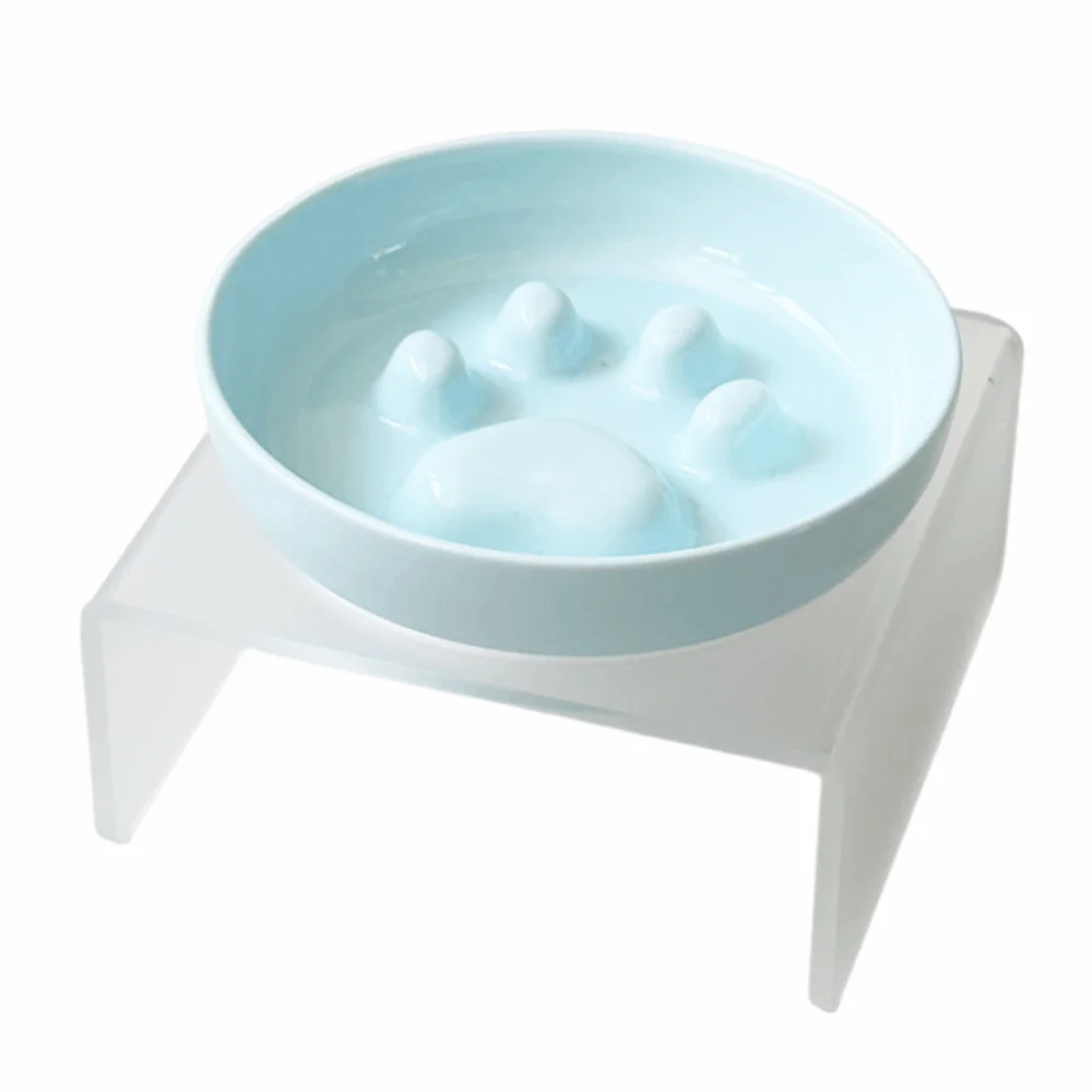 

Ceramic Cat Food Water Bowl Non-Slip Anti-flip Cat Slow Food Bowl with Acrylic Stand Multifunction Pet Feeder Bowl Household