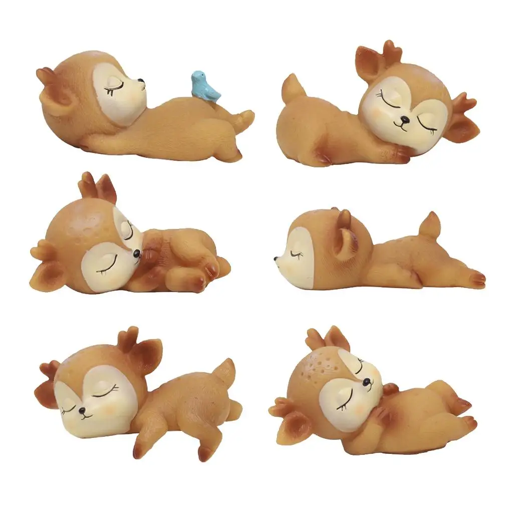 Figurines Decor, Miniature Animal Ornaments Toy Fawn Sleeping Animal