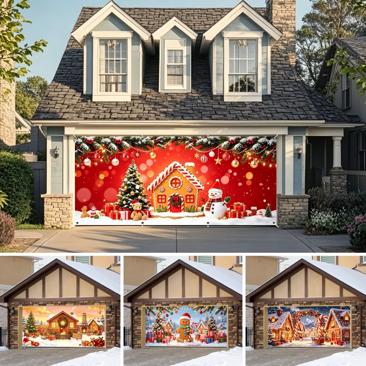 1pc Super Large Christmas Garage Door Cover Background - Outdoor Holiday Decoration Merry Christmas Banner Backdrop Yard Decor