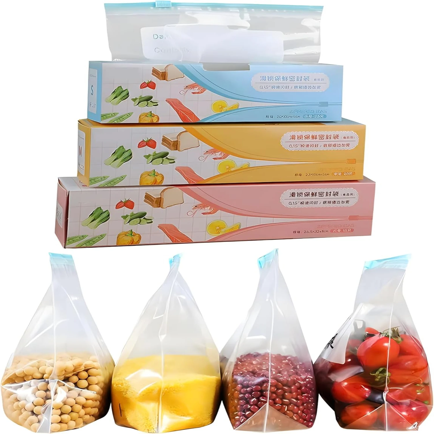 26.5 * 32+8cm/10.4 * 12.6+.15 IN (15PCS) Thickened fresh-keeping bag, household food grade refrigerator, special sealing bag for