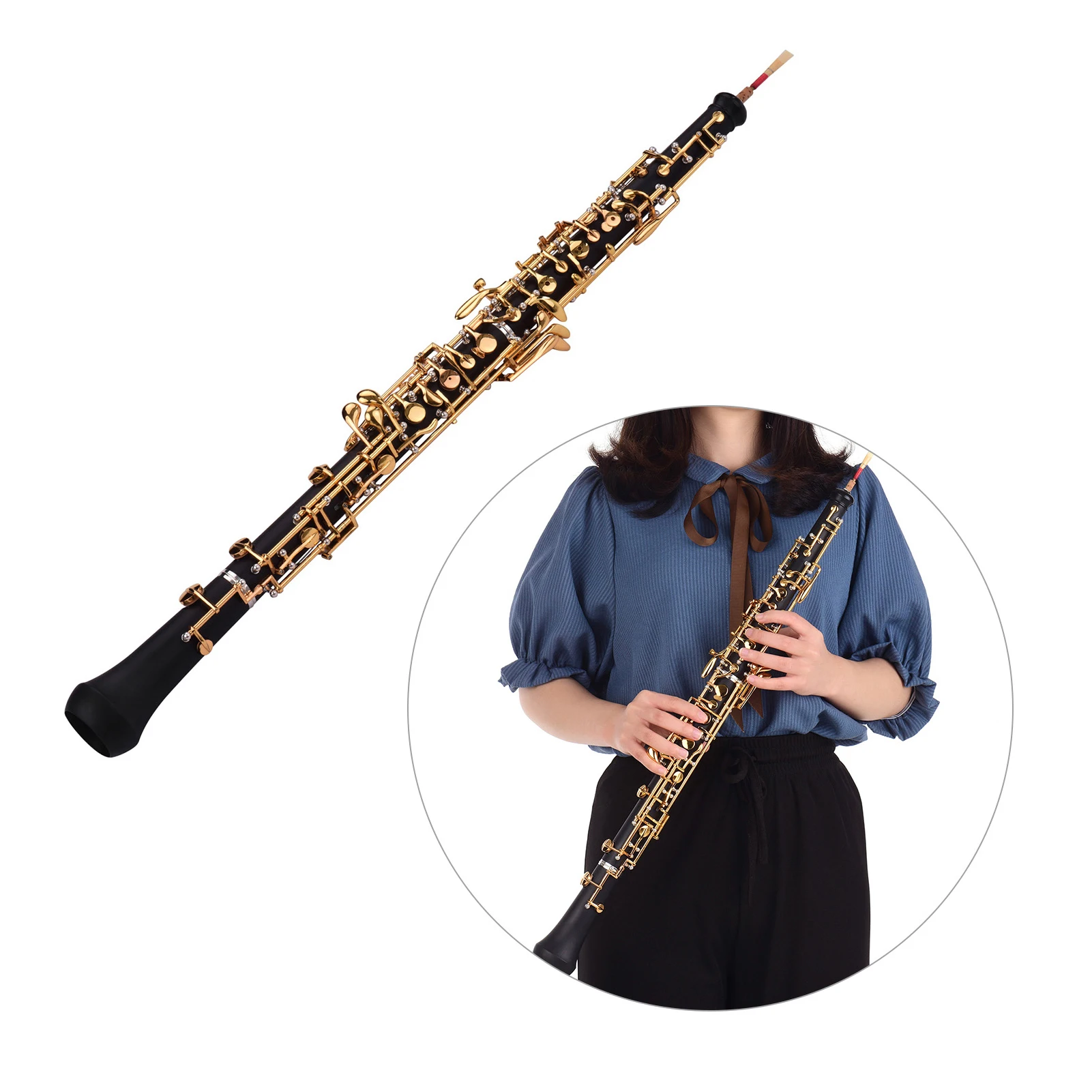 Professional Oboe C Key Semi-automatic Style Silver-plated Keys Woodwind Instrument with Oboe Reed Gloves Leather Case Carry Bag