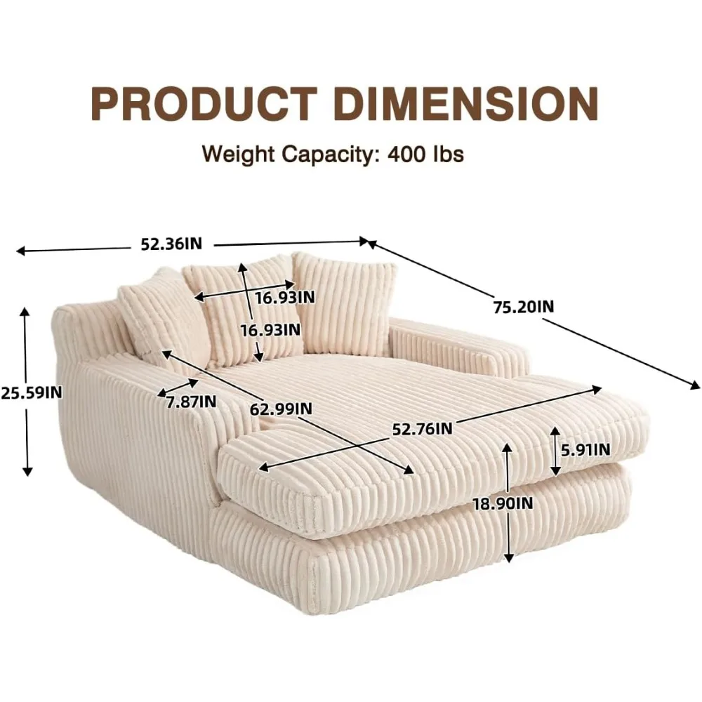 Oversized Chaise Lounge Chair Indoor,Corduroy Loveseat Floor Sofa,Comfy Short Plush Cloud Couch Bed,Modern Sleeper Chair Sofa