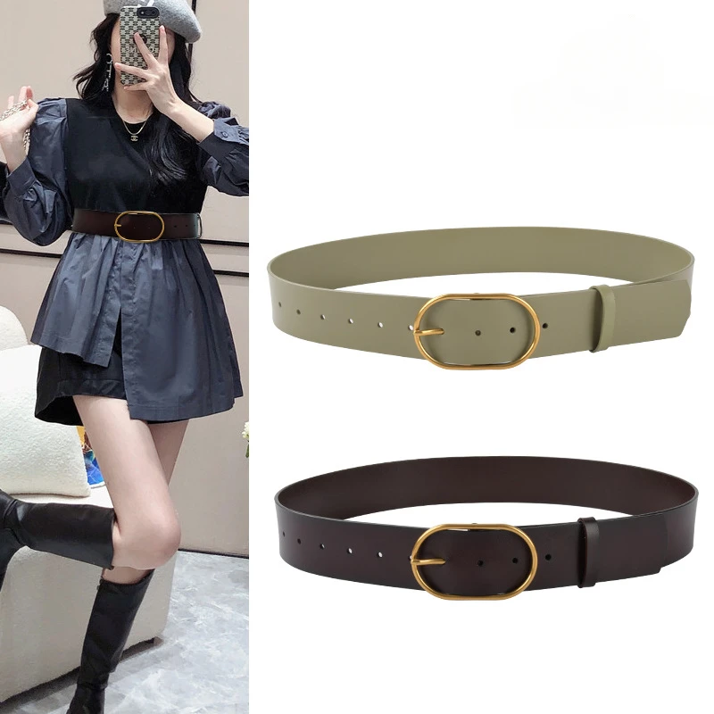 Luxury Women's Belt, Genuine Leather Versatile Coat Skirt Decoration Wide Waistband Simple and Fashionable Belt High-end Feeling