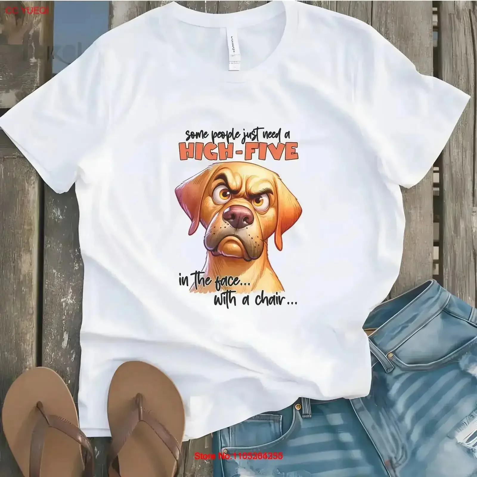 Funny Dog Lover T Shirt Some People Need a High Five in the Face with Chair Sarcastic for Birthday him her vintage Washed homme