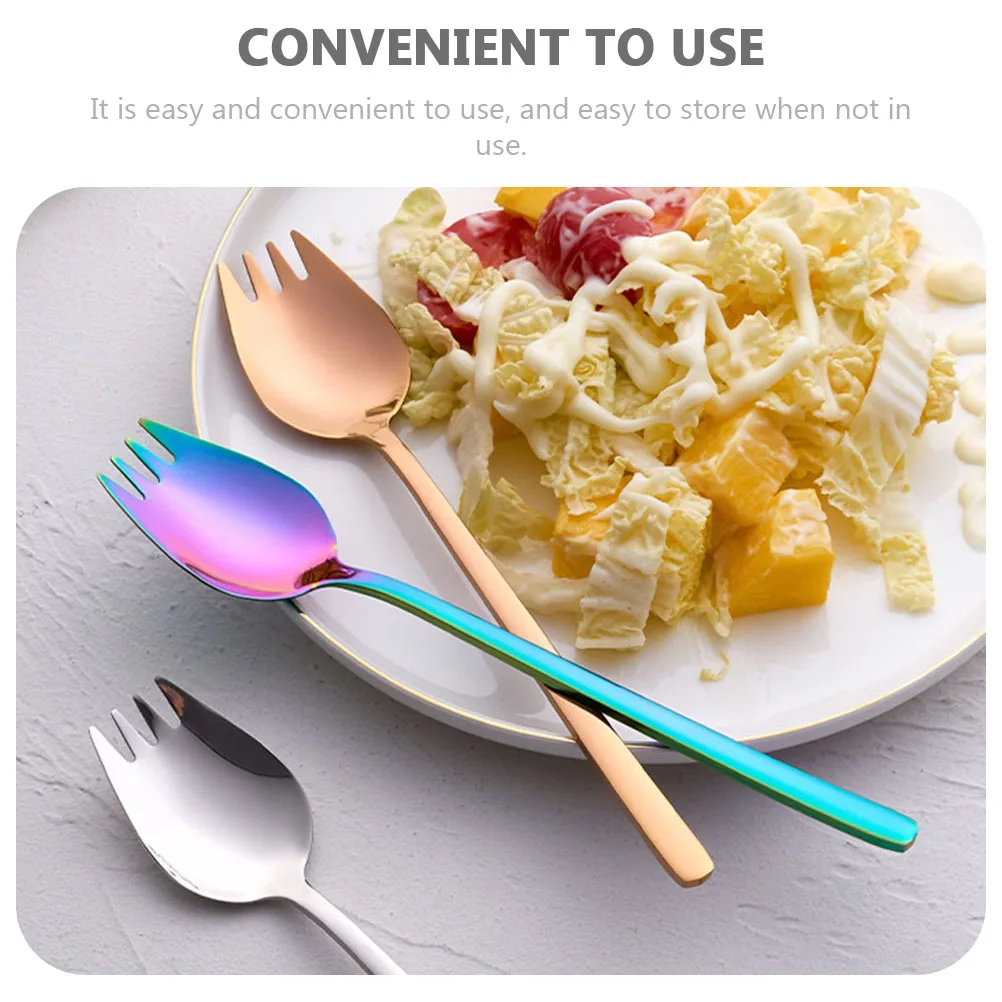 

6pcs Stainless Steel Sporks Spoons Dual Use Fork Spoon Practical Fruit Spoons Kitchen Supplies Outdoor Tableware Utensils Small