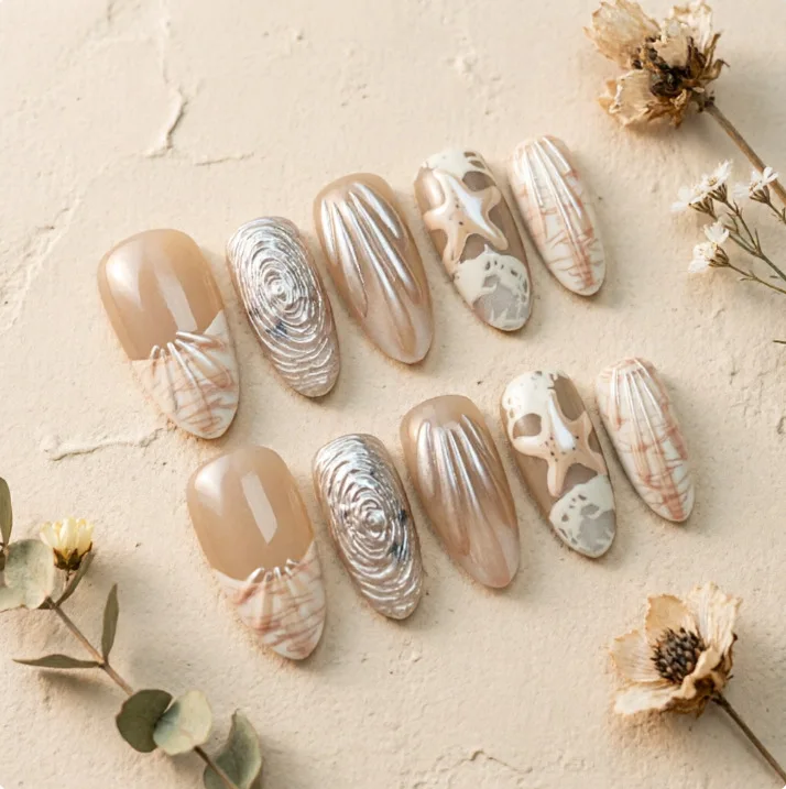 

Seaside White Series Ocean Star Shell Starfish Stereo Island Wind Wear Armor Ins Design Feeling Nail Art Patch