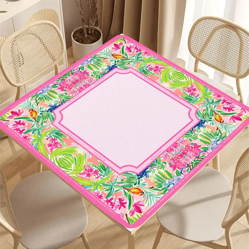 VIKAMA Pink Tropical Parrot Floral Mahjong Mat Non Slip Silent Rubber Foldable Waterproof Game Pad For Mahjong Home Party