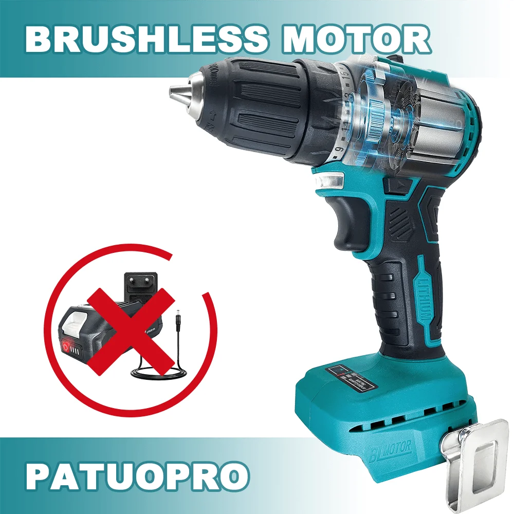 

Аккумуляторная бесщеточная дрель 10 мм, электрическая ручная дрель, отвертка, 2 скорости, 23 крутящего момента, подходит для батареи Makita 18 В (без батареи)