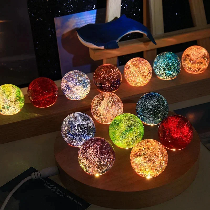 1 Set Fantasy Colourful Glass Star Ball Luminous Astronomy Planet Home Decoration Crystal Crafts Universe Model Birthday Gifts