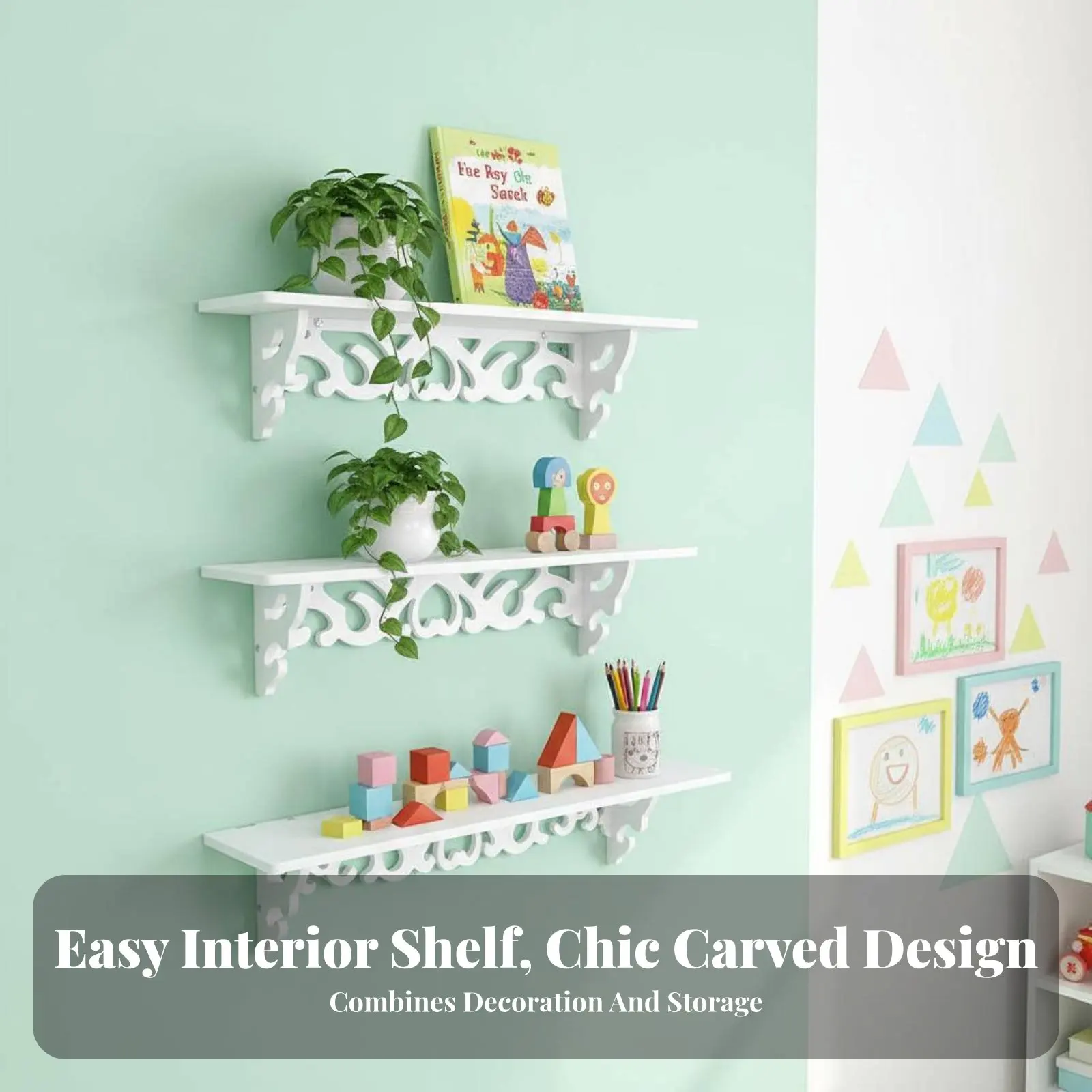 Levitating Picture Shelf Screwno-Cost Installation Carved on Surface Rack Easy to Install Space Saving for Renters, Bedroom
