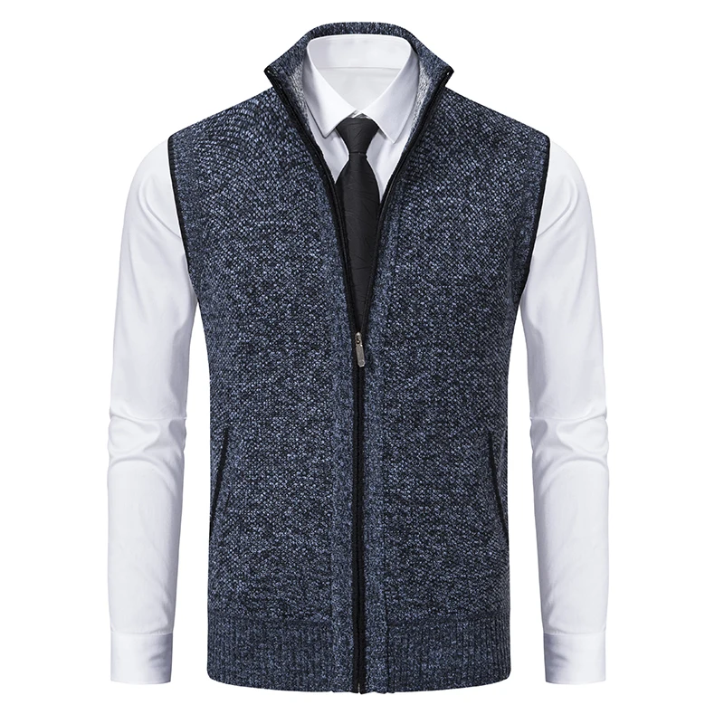 

Men's Sleeveless Knit Cardigan, Stand Collar Lightweight Warm Fleece Thick Jacket Vest, Casual Business Outdoor Sports, Fall Win