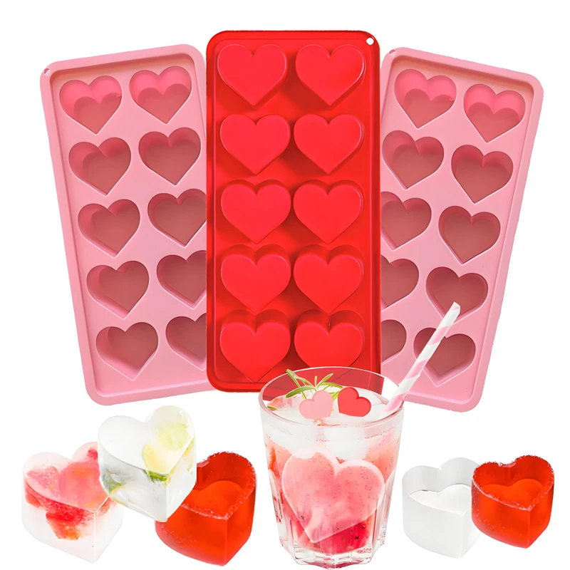 Molde de Silicona en Forma de Corazón de Chocolate para San Valentín, Molde para Cubitos de Hielo Rosa y Rojo, Molde Multifuncional para Pudín, Dulces y Whisky