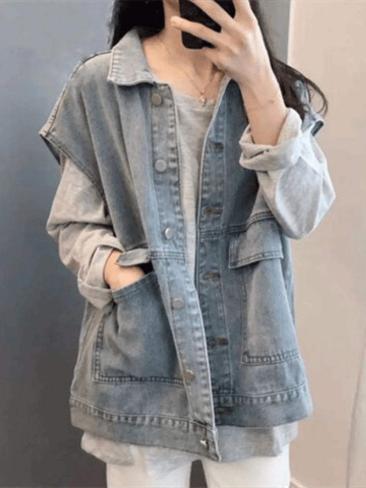 루즈핏 여성 데님 베스트 탑 슬림 아우터웨어 한국 스타일 플러스 사이즈 봄 가을 캐주얼 워크웨어 패션 아우터 자켓