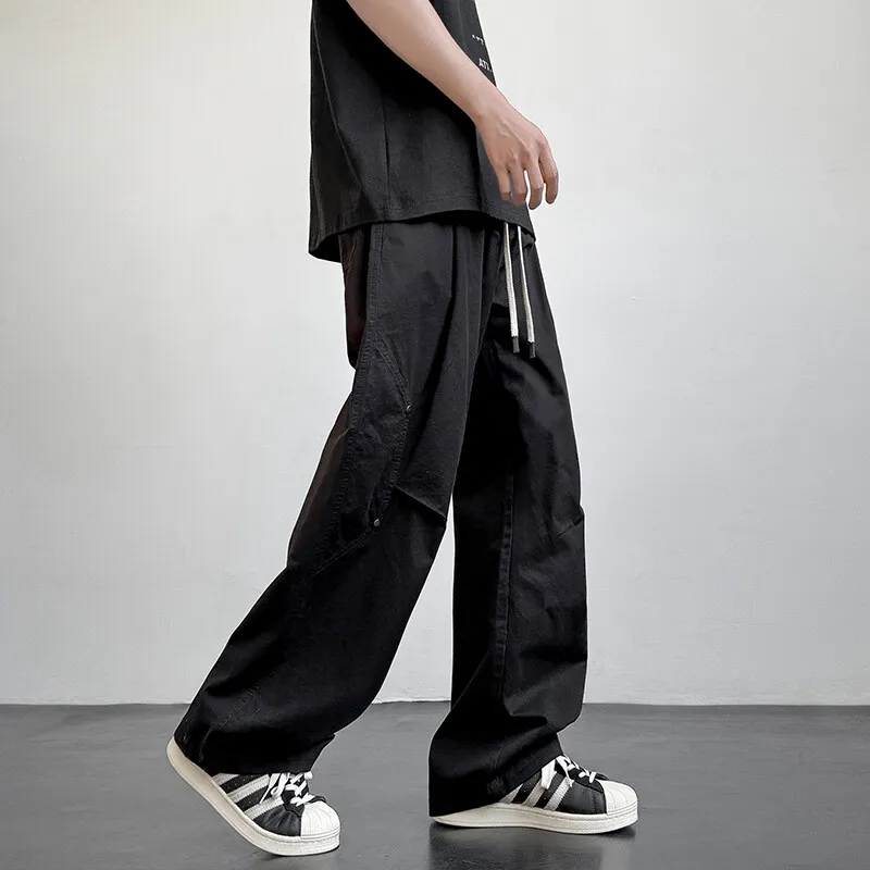 ZG Pants for men Spring and autumn loose straight cotton overalls design wide-leg pants mopping casual trousers