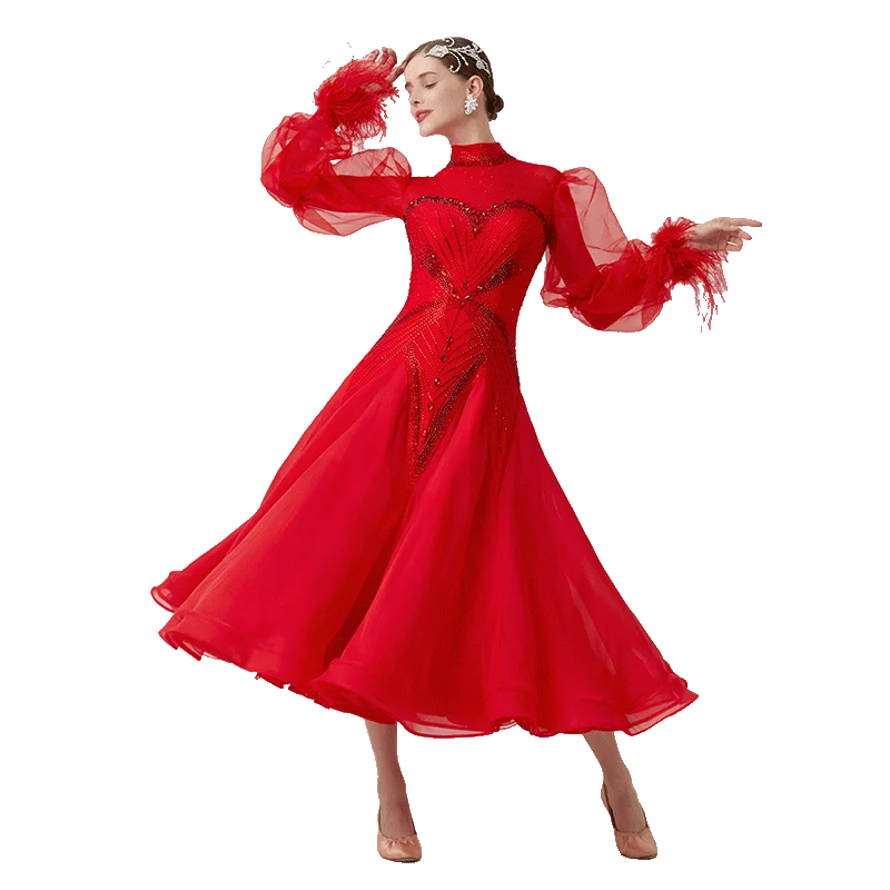 B-23068 New Women Modern Dance Rhinestone Color Diversity Dress Ballroom National Standard Waltz Competition Performance