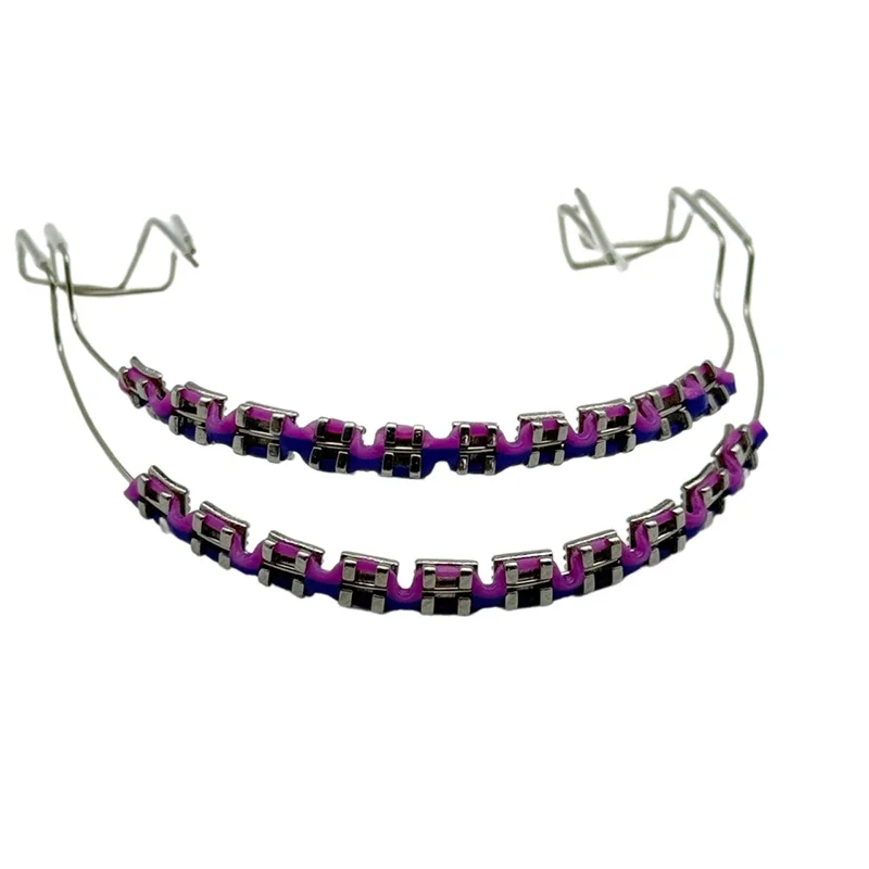 1 زوج ملون اثنين من لهجة الأسنان الأقواس وهمية الديكور الأسنان المؤقتة مع الأسلاك المعدنية قوس ربط أداة طب الأسنان #2