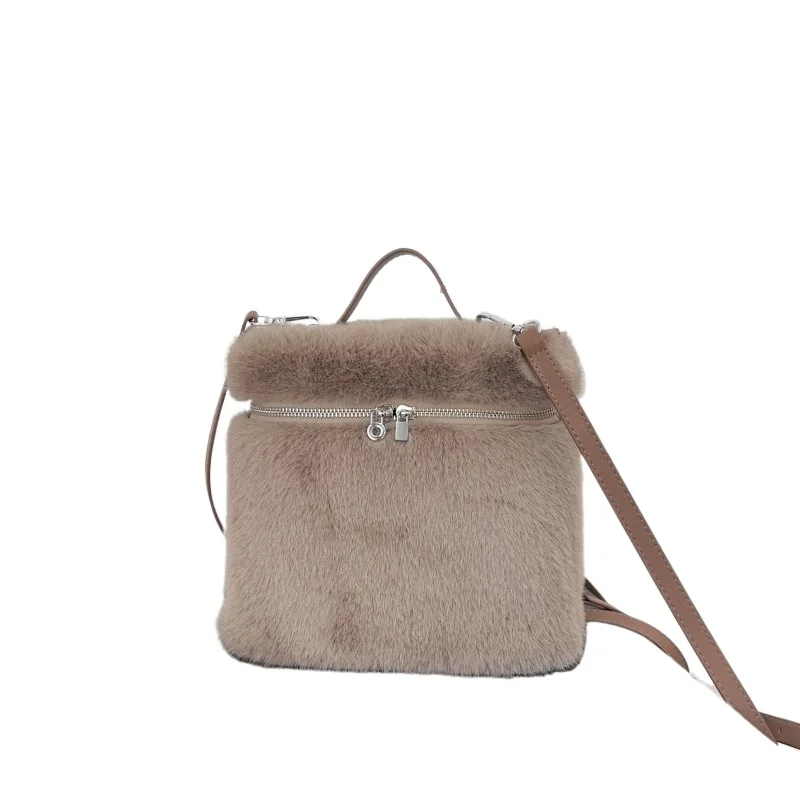 

25 Autumn/Winter New Solid Color Plush Box Shoulder Bag Mink Imitation Backpack Faux Fur Sweet Style Daily Use Bag Fashionable