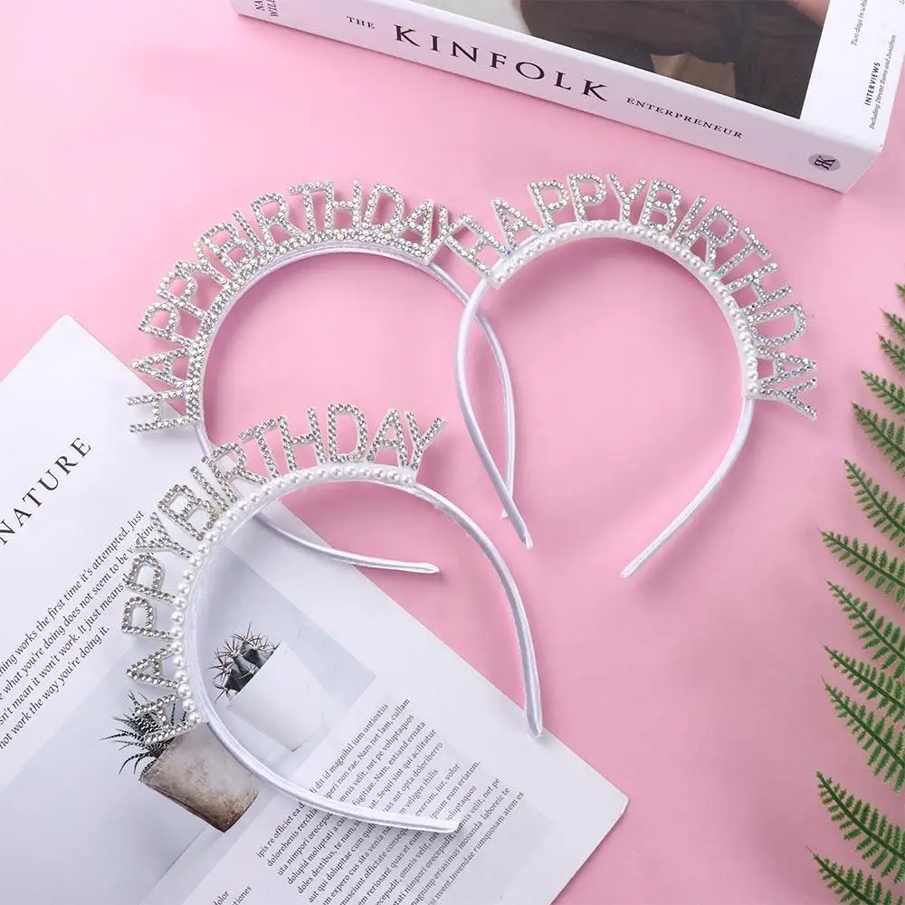 Alloy Birthday Gift Birthday Decoration Letter Happy Birthday Headband Rhinestone Crown Female Jewelry Birthday Hair Hoop