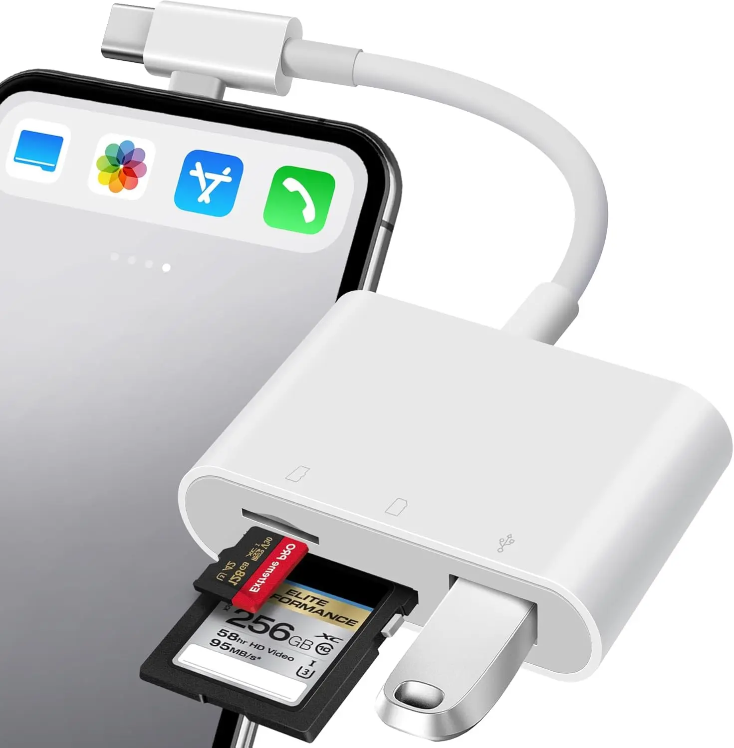 iphone用sdカードリーダー、lightning＆usb-c対応アダプター、microsd、sd、usb-a-otg対応、ポータブルメモリリーダー