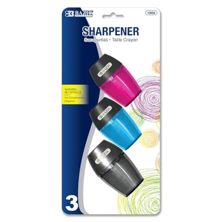 

BAZIC Single Hole Sharpener w/ Receptacle 3/pack