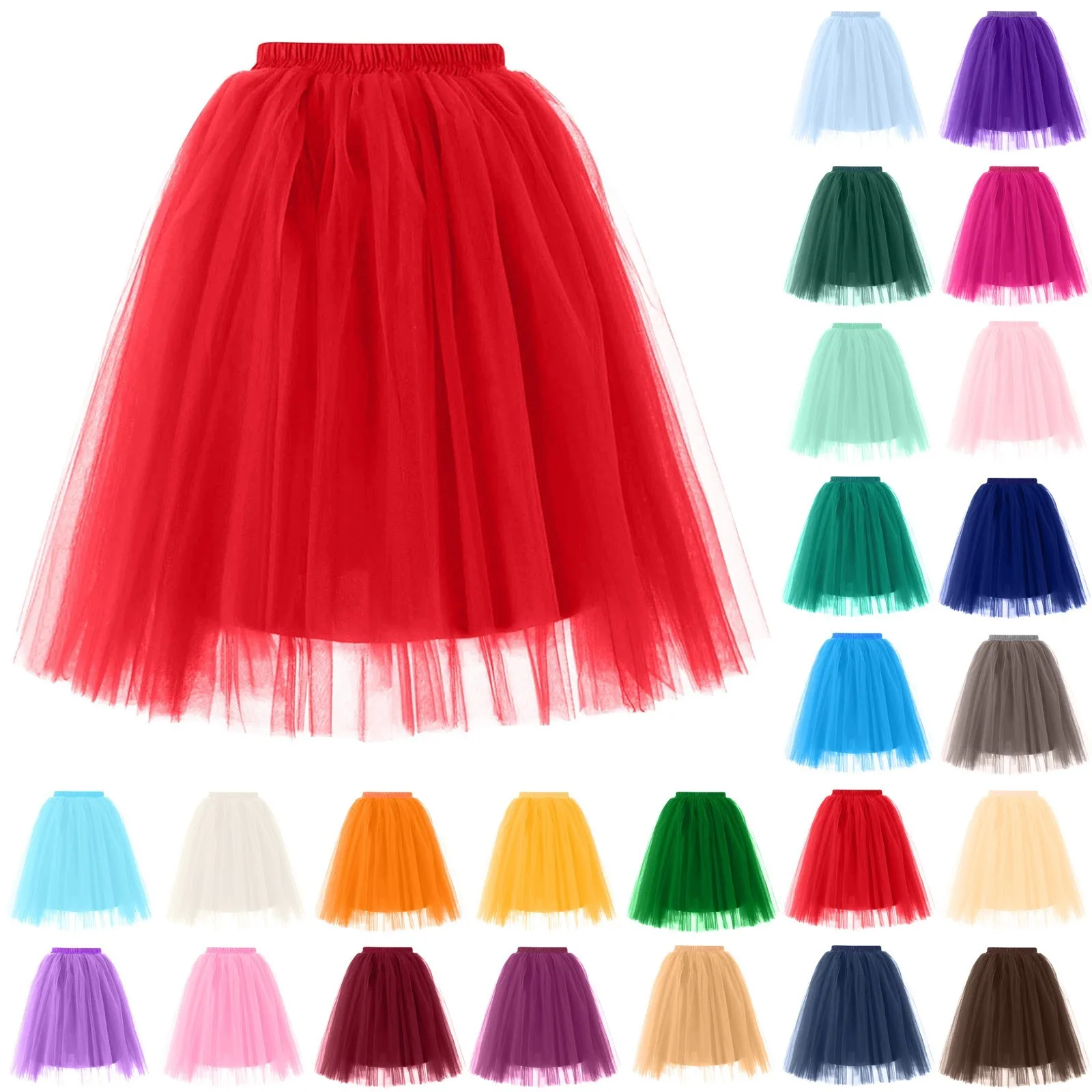 Frauen Puff Rock Fashion Solid Elastic Mid-Taille Halb Rock Party Ballett Bühne Leistung Täglichen Passenden Fünf Schicht Mesh rock