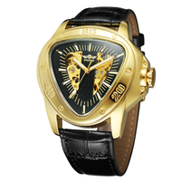 T-WINNER Casual Sport Automatical Mechanical Men's Watches Triangle Leather Strap Skeleton Wristwatch Hollow Racing Gifts Clock