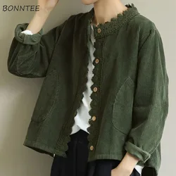 Spring Autumn Jackets for Women New Trendy Korean Style Casual Corduroy Design Soft All-match Simple Girls Fit Clothing Elegant