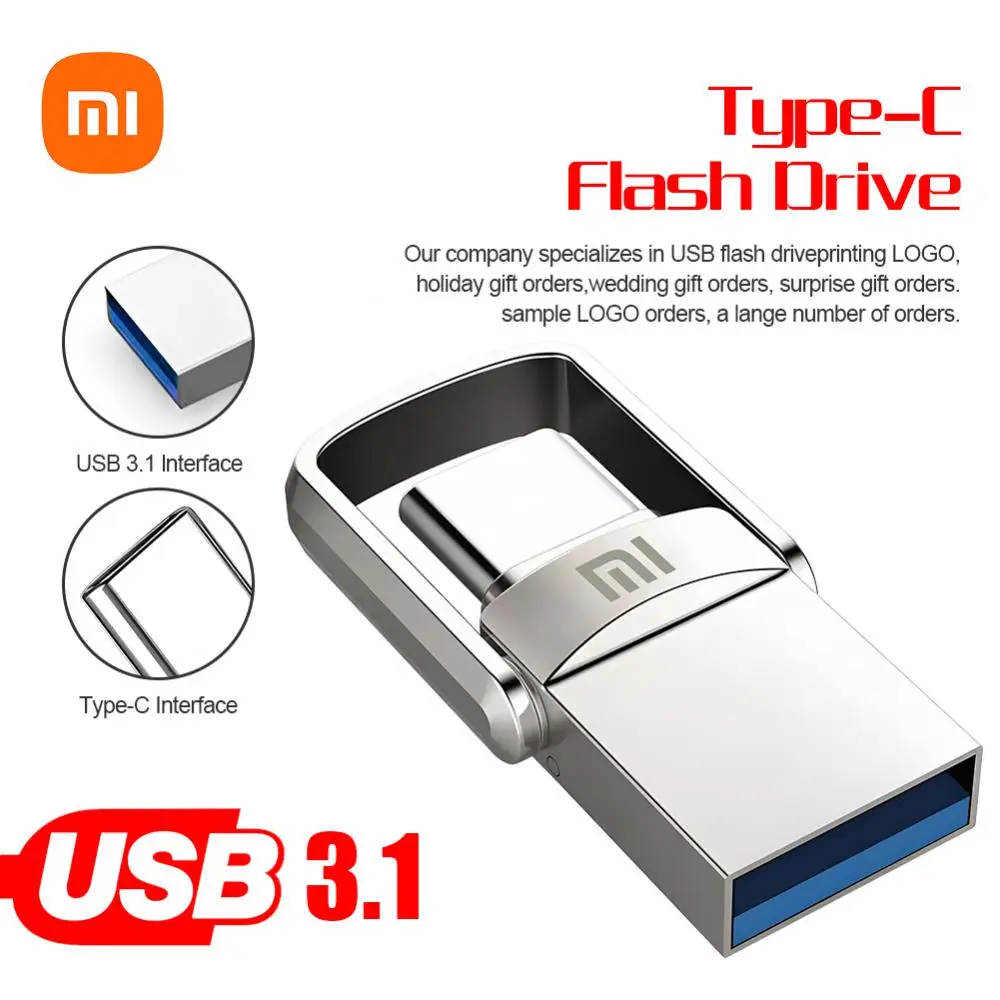 샤오미 U 디스크, USB 3.1 C타입 인터페이스, 휴대폰 컴퓨터 상호 변속기, 휴대용 USB 메모리, 2TB, 1TB, 256GB, 128GB, 512GB